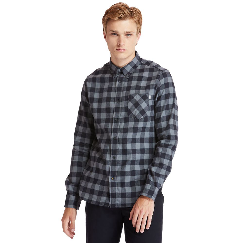 Camisa Timberland Argentina Hombre - Nashua River Long-Sleeve Flannel Check - Gris - DNQREF-960